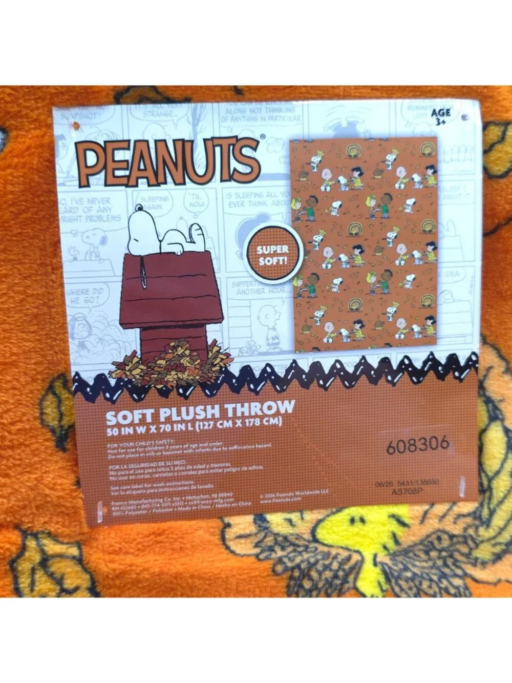 Peanuts Thanksgiving Soft Plush Throw Blanket 50